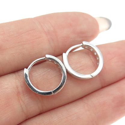 925 Sterling Silver Round-Cut C Z Hoop Earrings