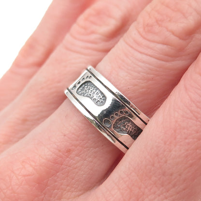 925 Sterling Silver Vintage Footprints Oxidized Band Ring Size 9