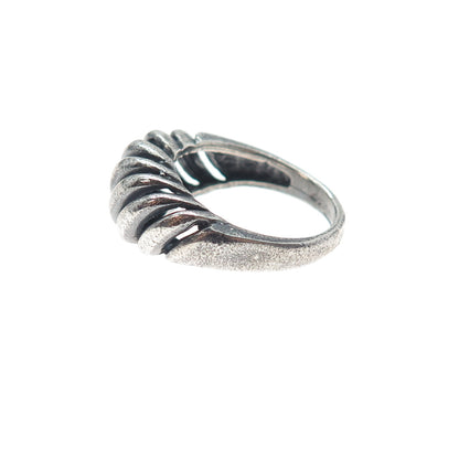 925 Sterling Silver Vintage Modernist Ribbed Oxidized Ring Size 6.25