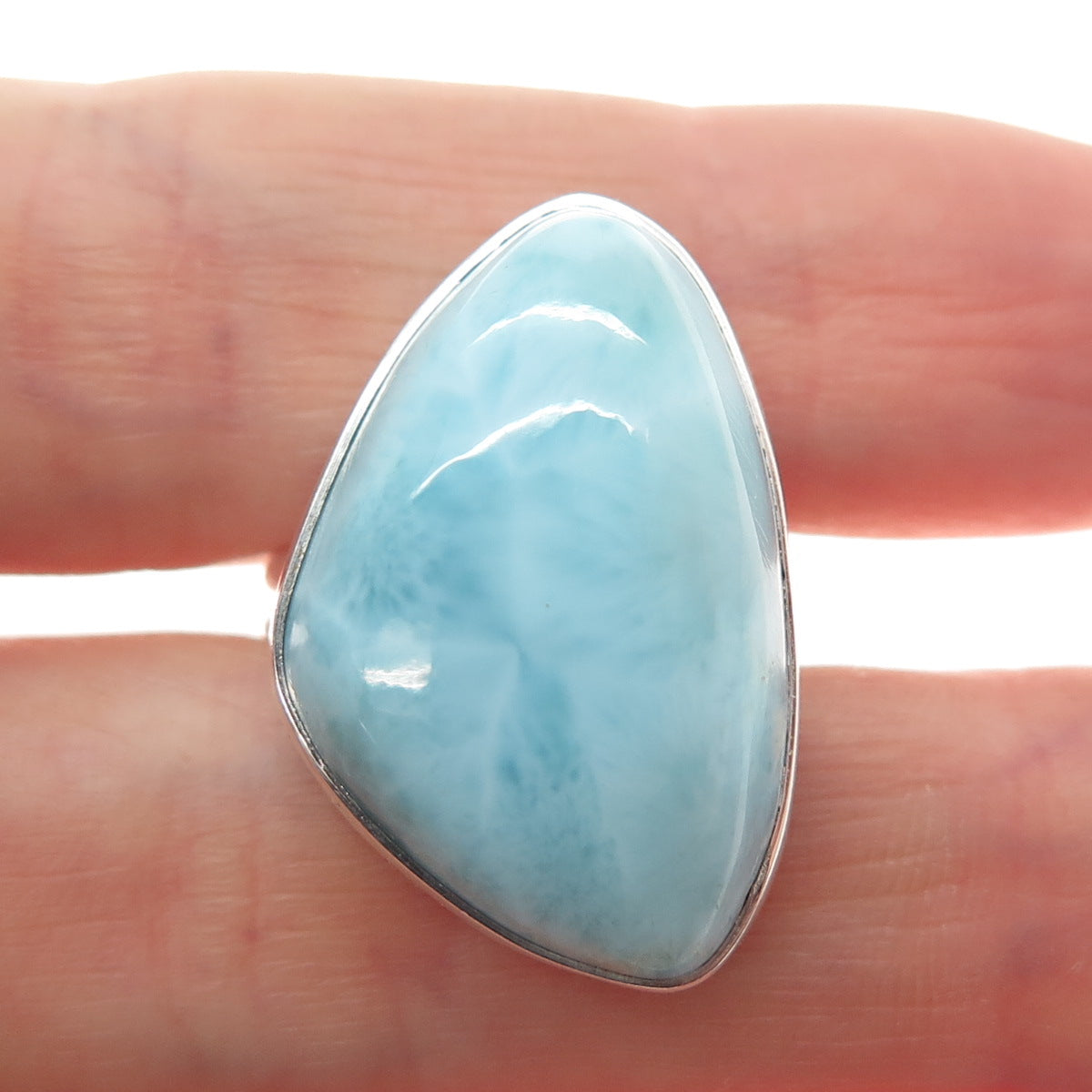 925 Sterling Silver Vintage Real Cabochon Larimar Modernist Ring Size 5