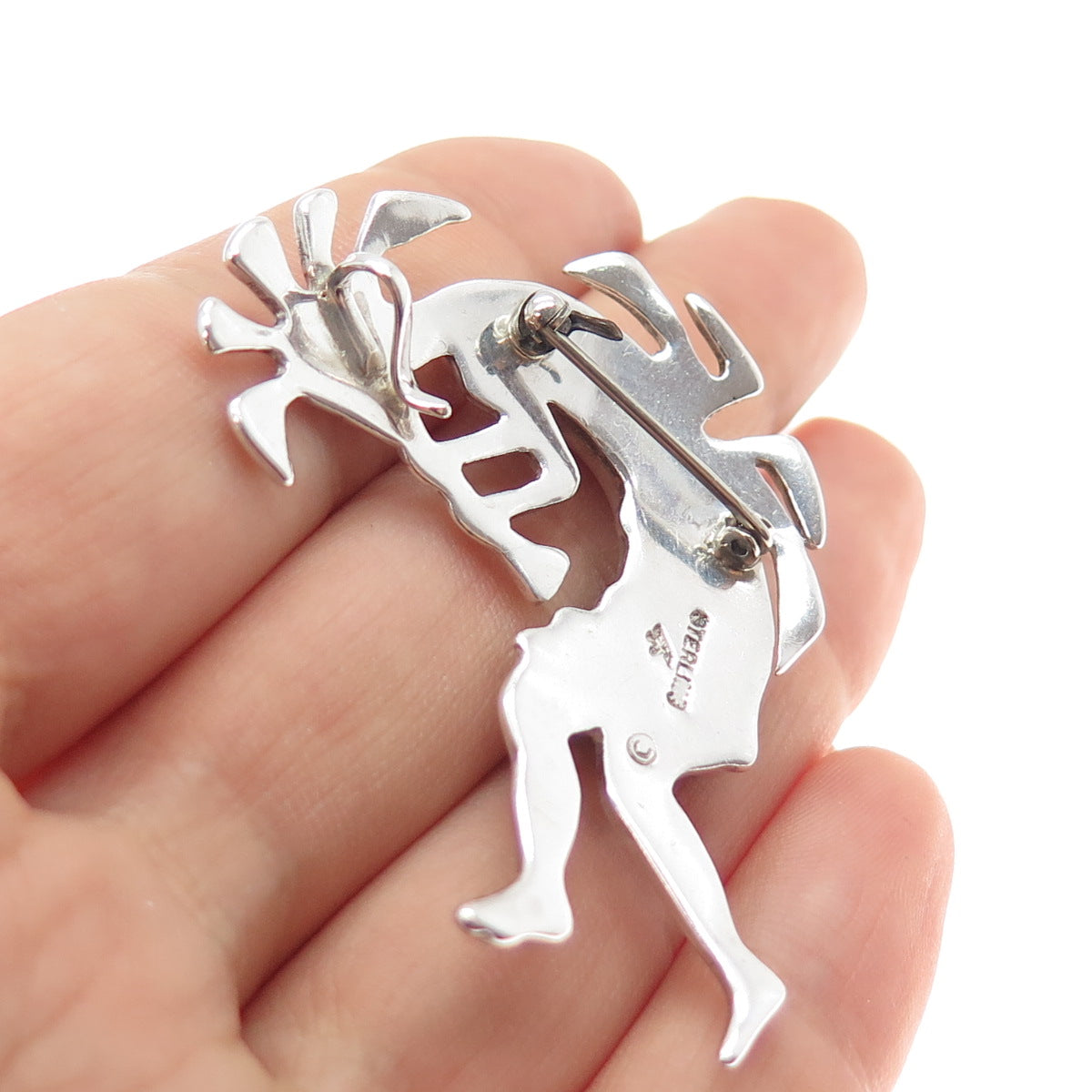 First American Traders Gallup Old Pawn Sterling Turquoise Kokopelli Pin Pendant