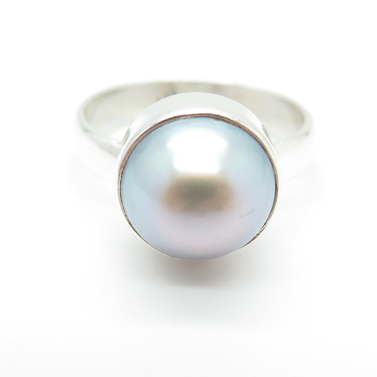 925 Sterling Silver Vintage Real Pearl Modernist Ring Size 8.5