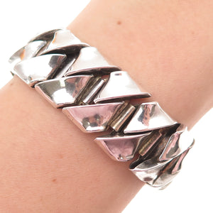 925 Sterling Silver Vintage Artisan Modernist Zeus Link Bracelet 7.75"