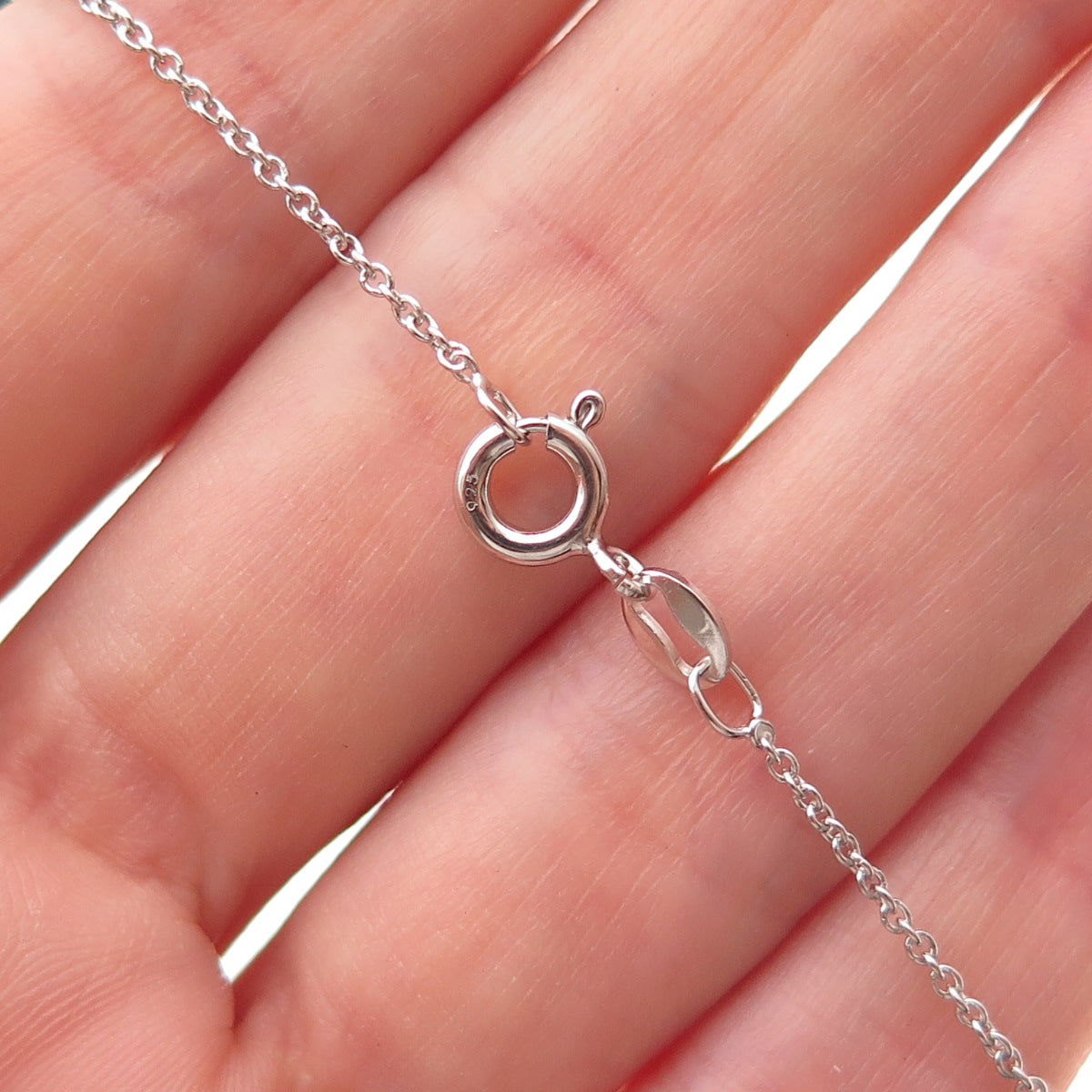 925 Sterling Silver Vintage Real White Topaz Crescent Cable Chain Necklace 18"