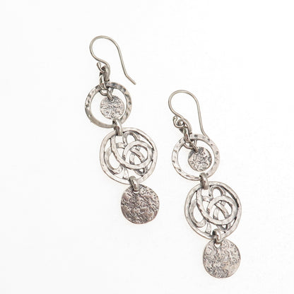 Silpada 925 Sterling Silver Vintage Celtic Disc Oxidized Dangle Earrings