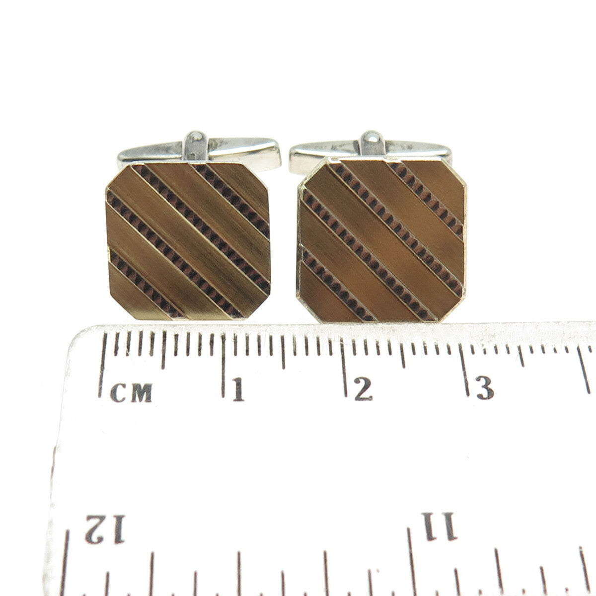 925 Sterling Silver 2-Tone Vintage Germany Ribbed Cufflinks