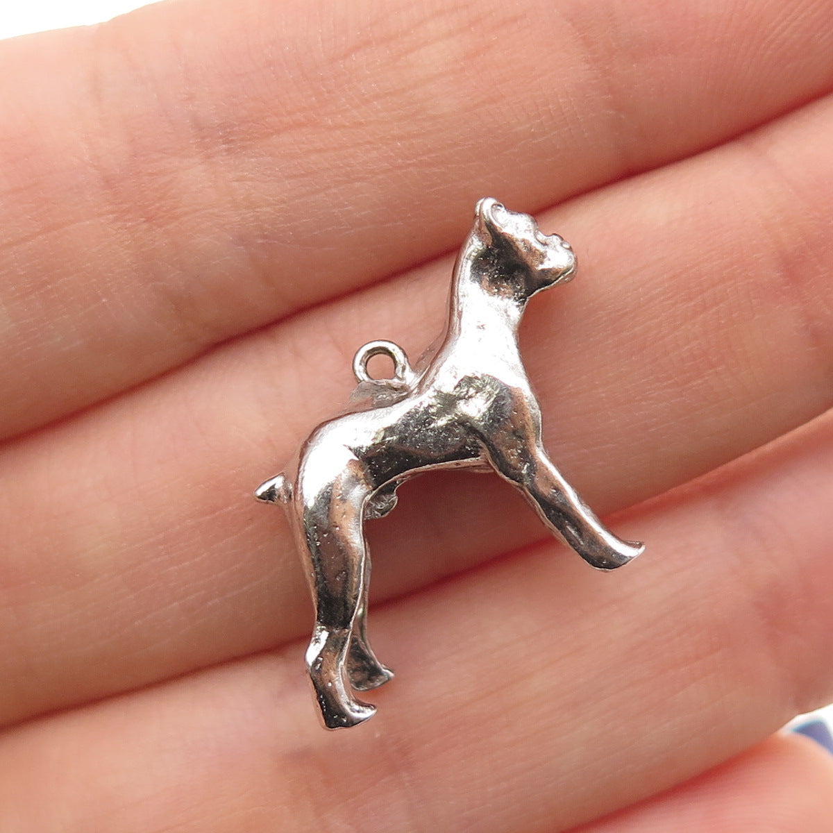 925 Sterling Silver Vintage Pit Bull Dog Mini 3D Charm Pendant