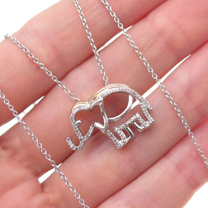 Jane Seymour 925 Sterling Silver 2-Tone Real Diamond Elephant Chain Necklace 18"