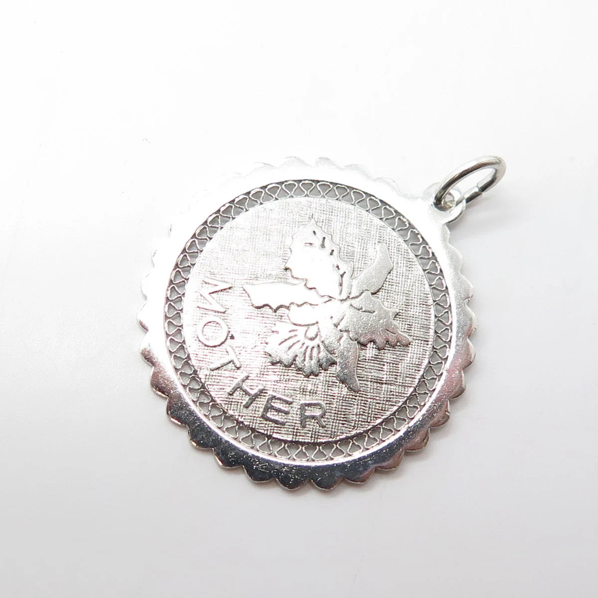 925 Sterling Silver Vintage Mother Angel Round Swirl Pendant