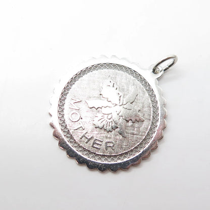 925 Sterling Silver Vintage Mother Angel Round Swirl Pendant