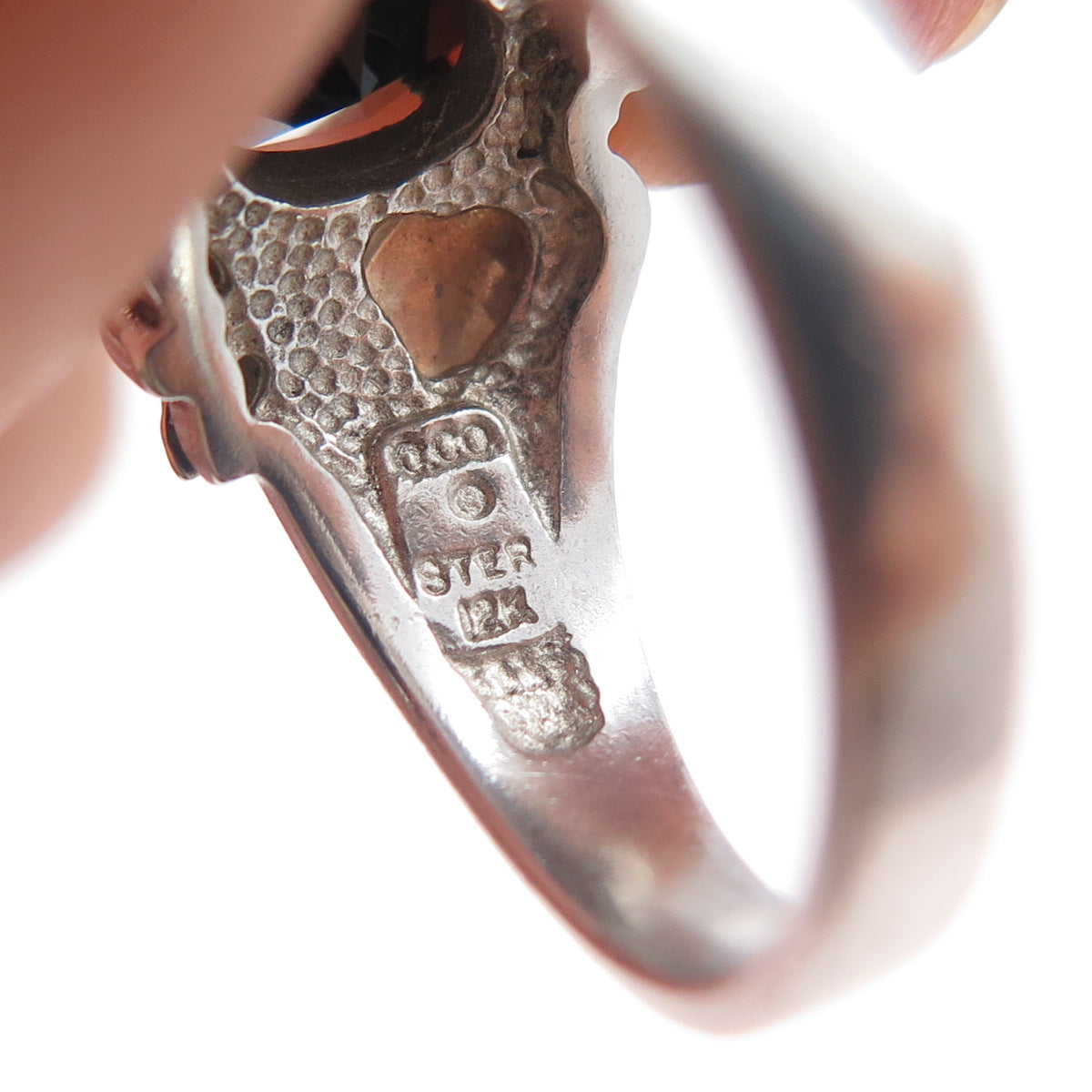 COLEMAN CO 12K Gold 925 Sterling Silver Vintage Real Black Spinel Ring Size 8.25