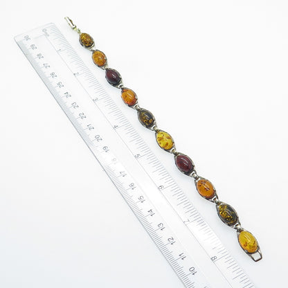 VALERIO V8 Sterling Silver Vintage Poland Baltic Amber Tennis Link Bracelet 8"