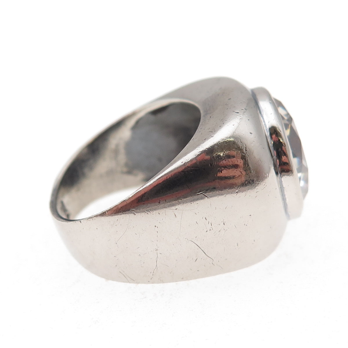 925 Sterling Silver Vintage Italy C Z Modernist Oxidized Ring Size 7.25