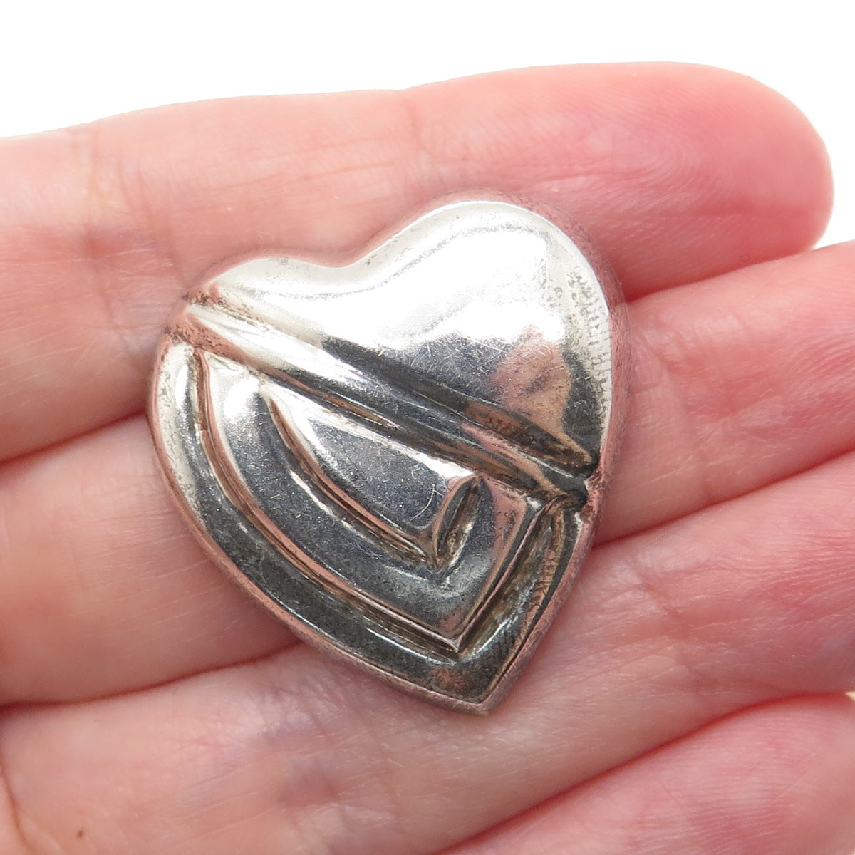 925 Sterling Silver Vintage Mexico Modernist Heart Pin Brooch