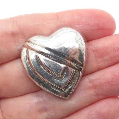 925 Sterling Silver Vintage Mexico Modernist Heart Pin Brooch