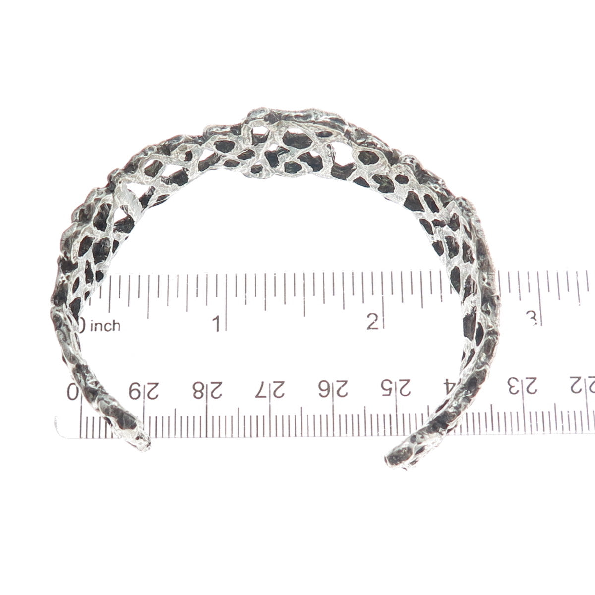 925 Sterling Silver Vintage Modernist Brutalist Adjustable Cuff Bracelet 7"