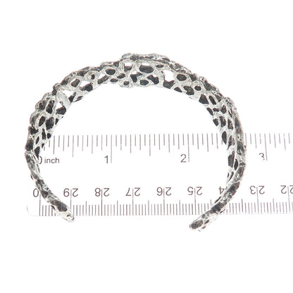 925 Sterling Silver Vintage Modernist Brutalist Adjustable Cuff Bracelet 7"