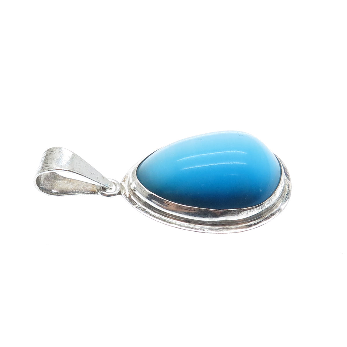925 Sterling Silver Vintage Optic Fiber Blue Cat's Eye Teardrop Pendant