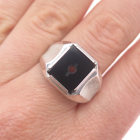 CLARK & COOMBS Sterling Silver Antique Black Onyx Ring Size 11 (missing stone)