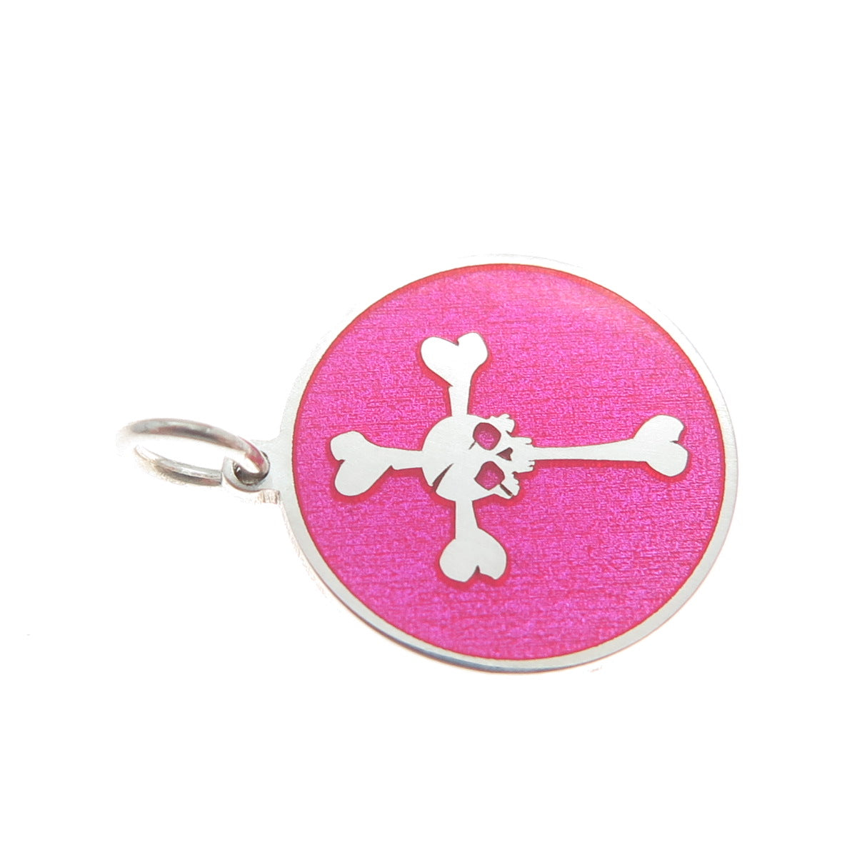 925 Sterling Silver Pink Enamel Skull Crossed Bones Minimalist Charm Pendant