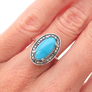 Chuck Clemency 925 Sterling Silver Real Blue Diamond & Turquoise Ring Size 5.75