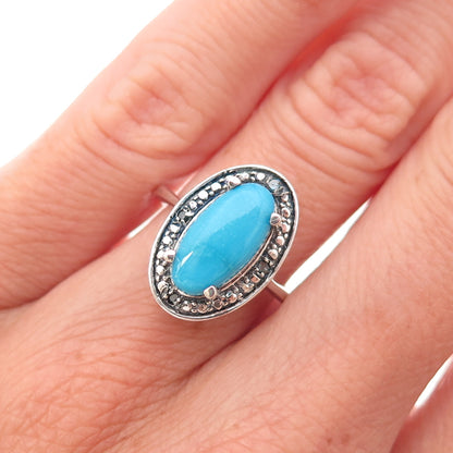 Chuck Clemency 925 Sterling Silver Real Blue Diamond & Turquoise Ring Size 5.75