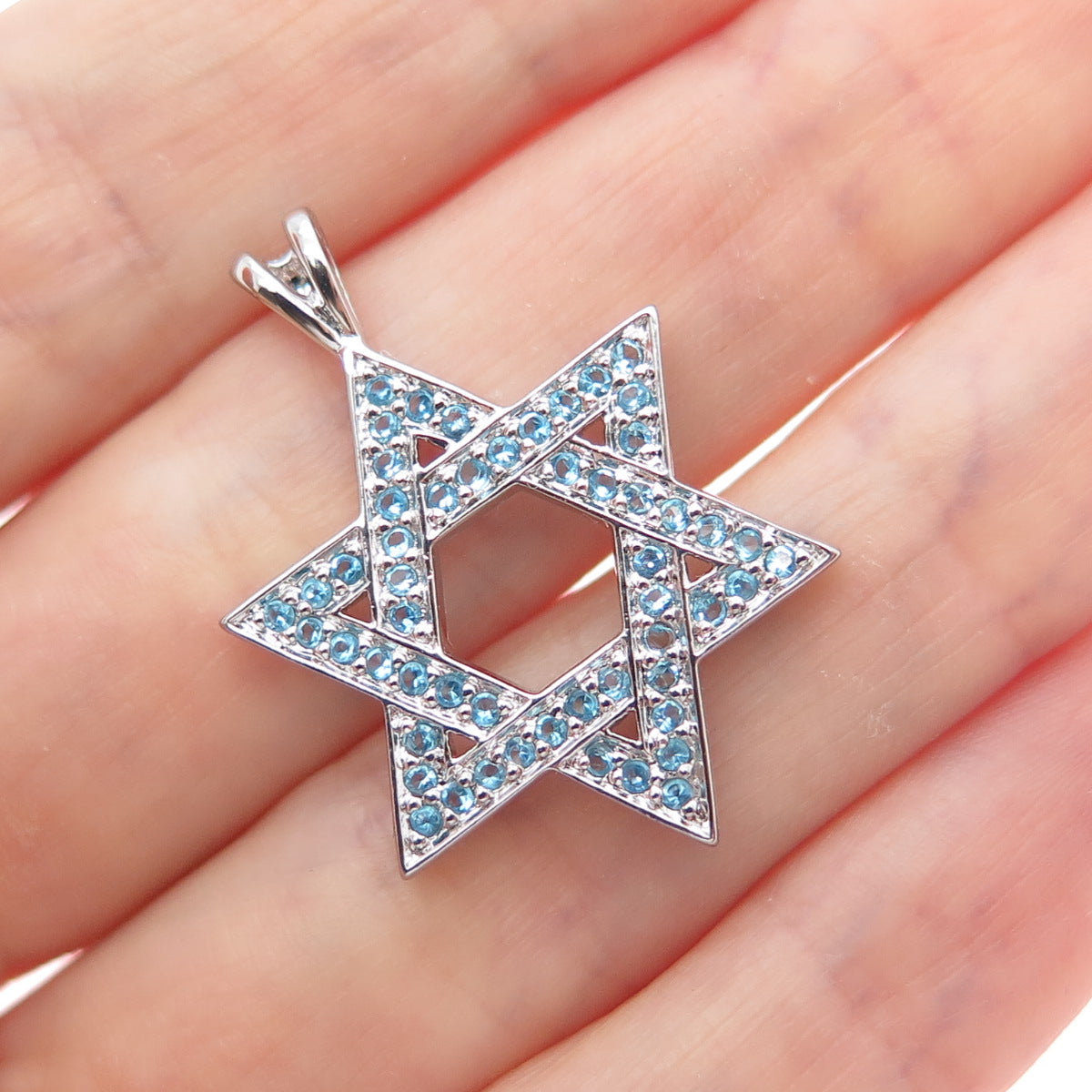 UNCAS 925 Sterling Silver Round-Cut Blue C Z Star of David Charm Pendant