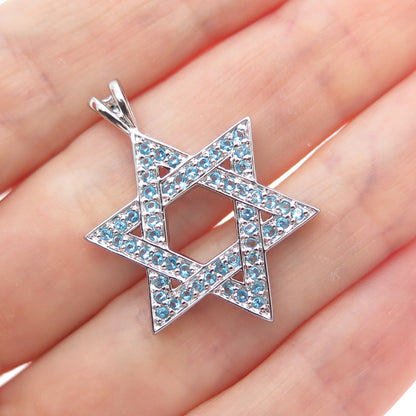 UNCAS 925 Sterling Silver Round-Cut Blue C Z Star of David Charm Pendant