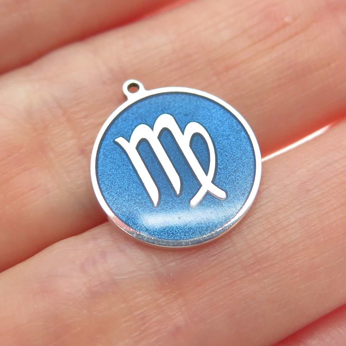 TOKEMOTI 925 Sterling Silver Blue Enamel Virgo Zodiac Minimalist Charm Pendant