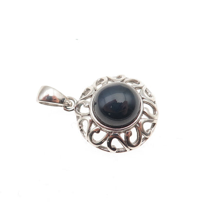 925 Sterling Silver Vintage J&T Real Sapphire Ornate Mini Charm Pendant