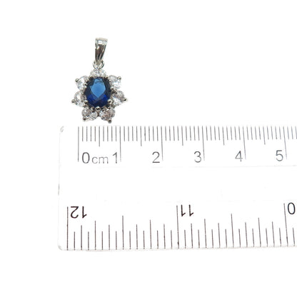 925 Sterling Silver Blue & White C Z Mini Charm Pendant