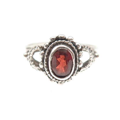 925 Sterling Silver Vintage Real Oval-Cut Red Garnet Oxidized Ring Size 6