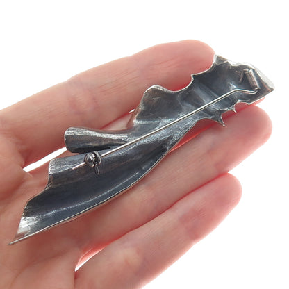 800 Silver Vintage Poland Real Hematite Modernist Oxidized Pin Brooch