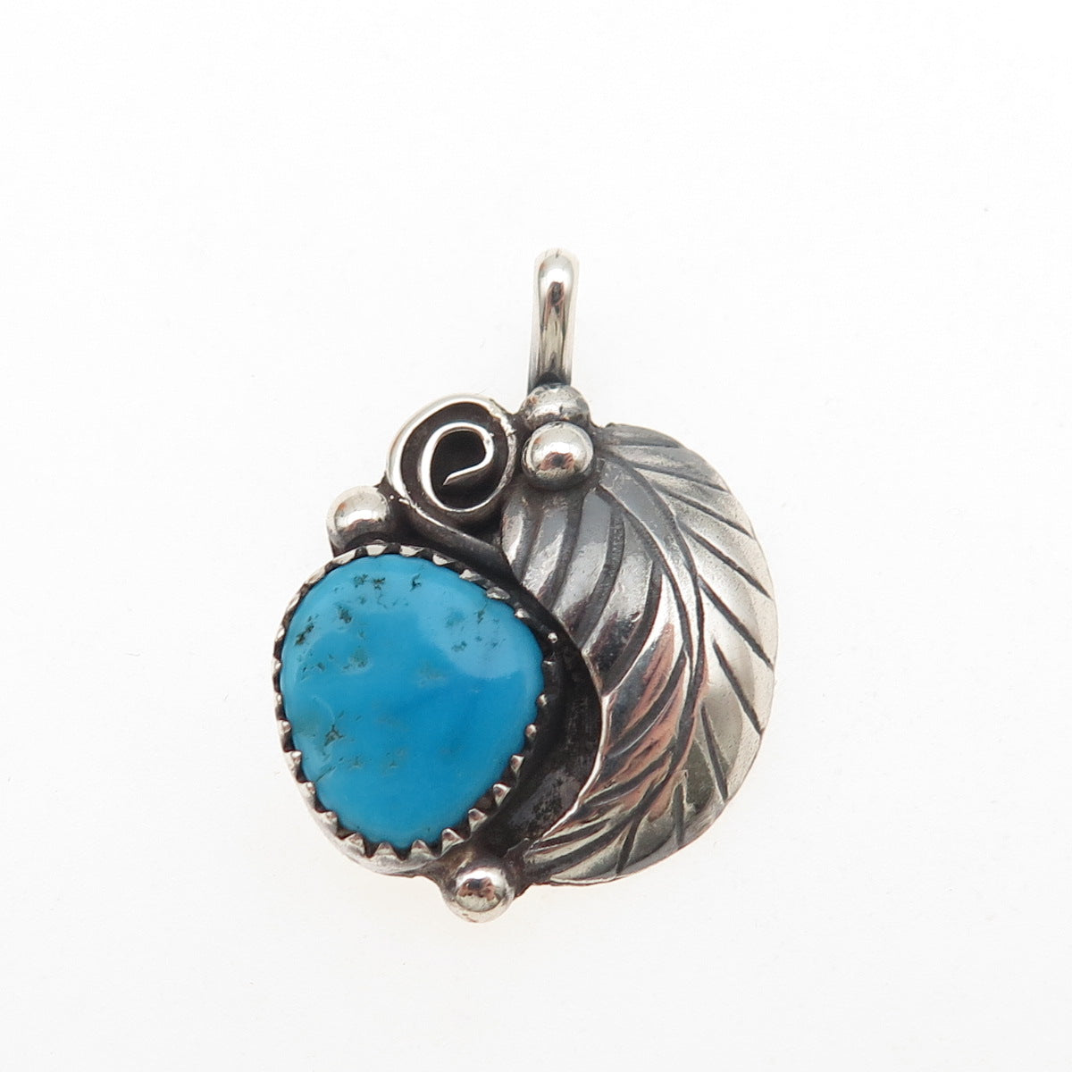 Lee McCray Navajo Old Pawn 925 Sterling Silver Vintage Turquoise Feather Pendant