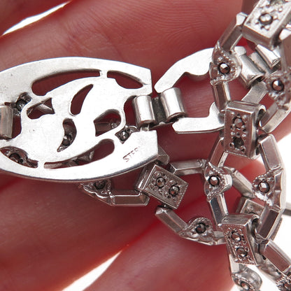 925 Sterling Antique Art Deco Real Marcasite Bracelet 7.25" (missing stones)