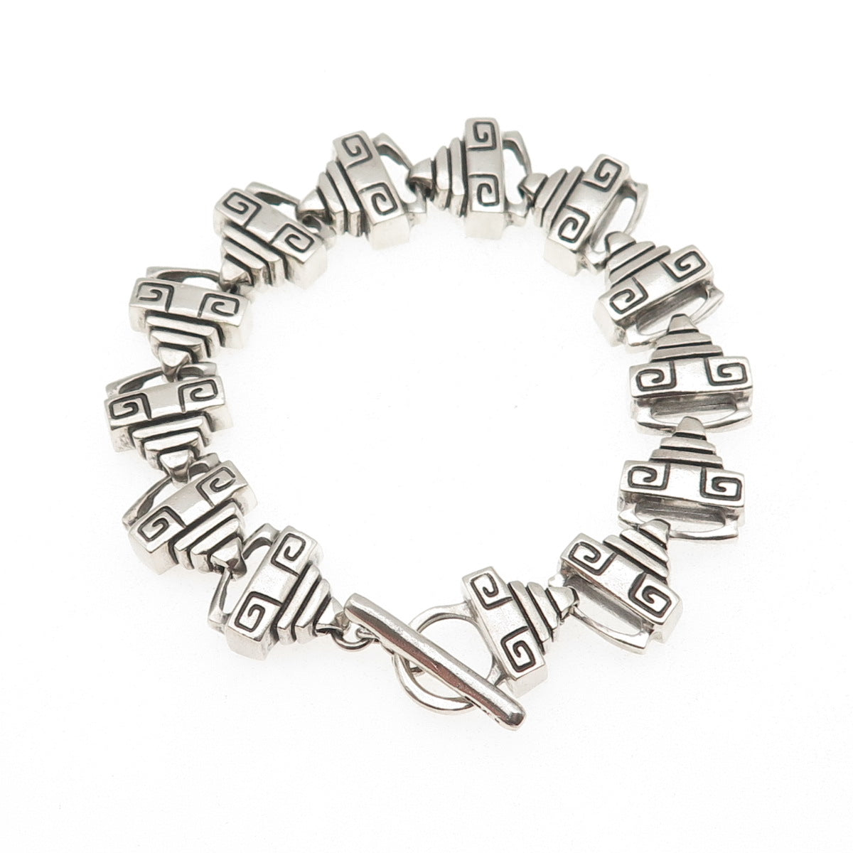 LISA JENKS 925 Sterling Silver Vintage Modernist Link Oxidized Bracelet 6.5"