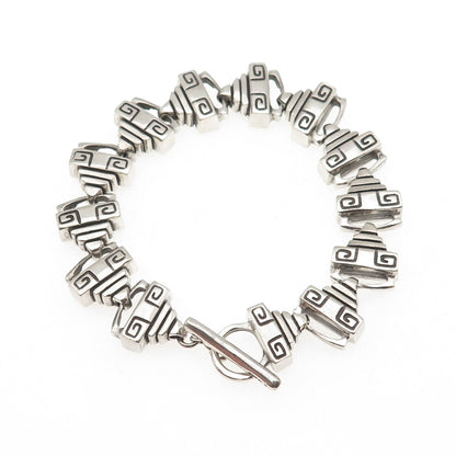 LISA JENKS 925 Sterling Silver Vintage Modernist Link Oxidized Bracelet 6.5"