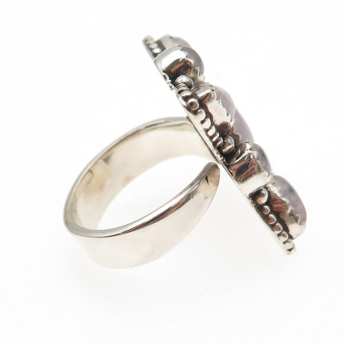 925 Sterling Silver Vintage Real Pink Moonstone Adjustable Ring Size 8.75