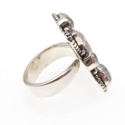 925 Sterling Silver Vintage Real Pink Moonstone Adjustable Ring Size 8.75