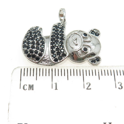 925 Sterling Silver Real Round-Cut Black Spinel Panda Pendant