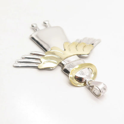 925 Sterling Silver 2-Tone Vintage Angel Pendant