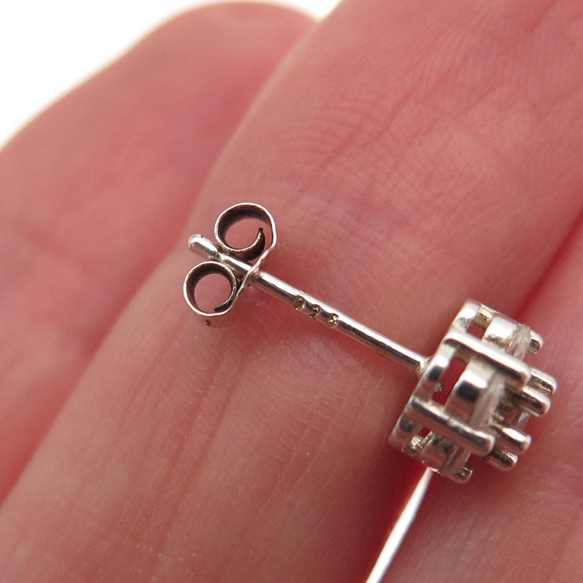 925 Sterling Silver Round-Cut C Z Floral Stud Earrings