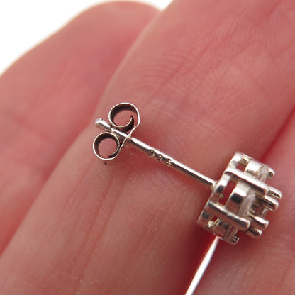 925 Sterling Silver Round-Cut C Z Floral Stud Earrings
