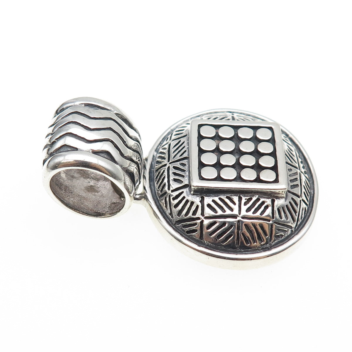 925 Sterling Silver Vintage Modernist Dotted Oxidized Pendant