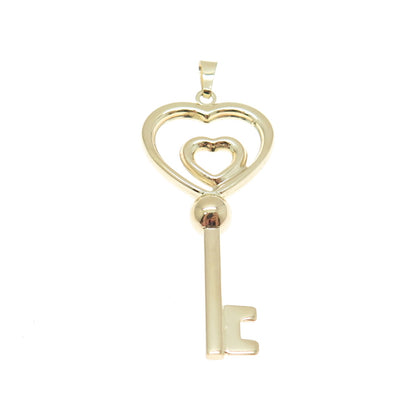 14K Yellow Gold Heart Key Charm Pendant