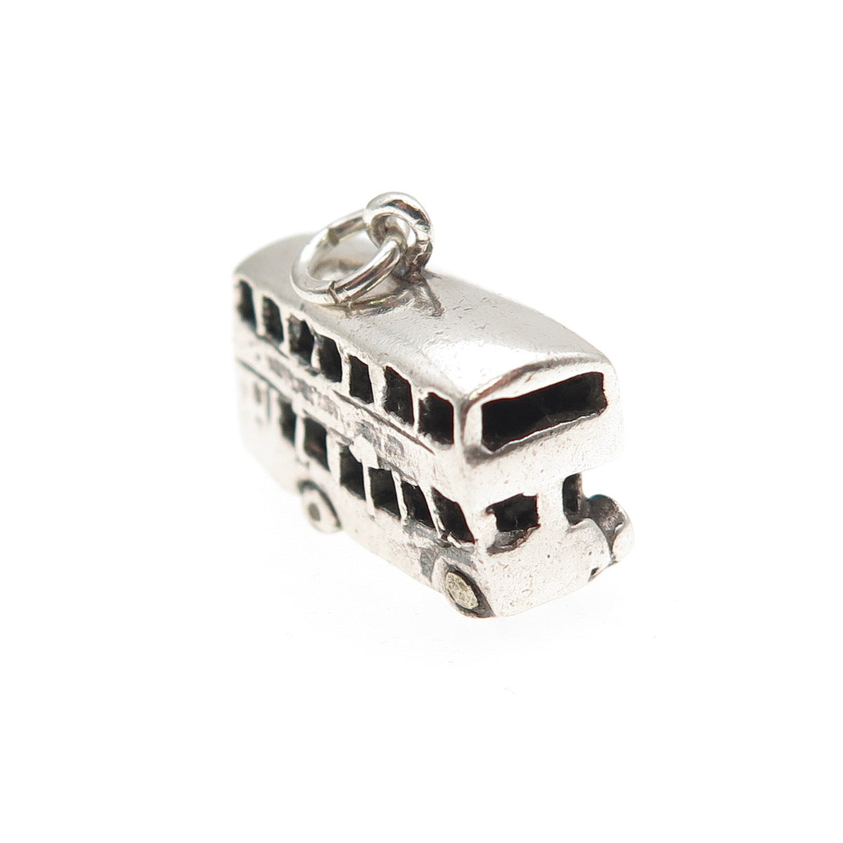 925 Sterling Silver Vintage London Double Decker Bus 3D Mini Open Cham Pendant