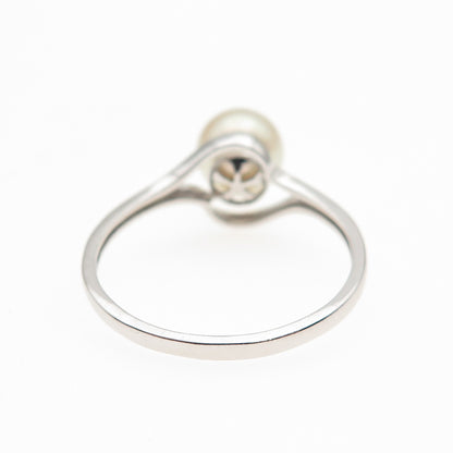 925 Sterling Silver Real Pearl Bypass Ring Size 9