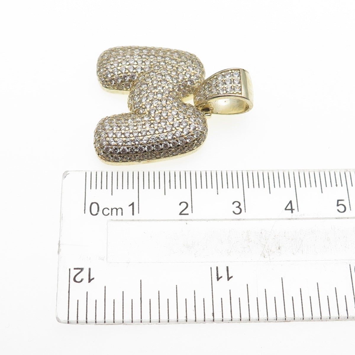 925 Sterling Silver Gold Plated Round-Cut C Z Letter M Initial Pendant