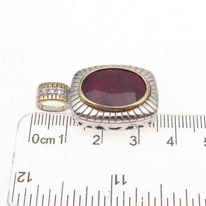 Chapal Zenray 925 Sterling Silver 2-Tone Vintage Real Ruby & C Z Charm Pendant