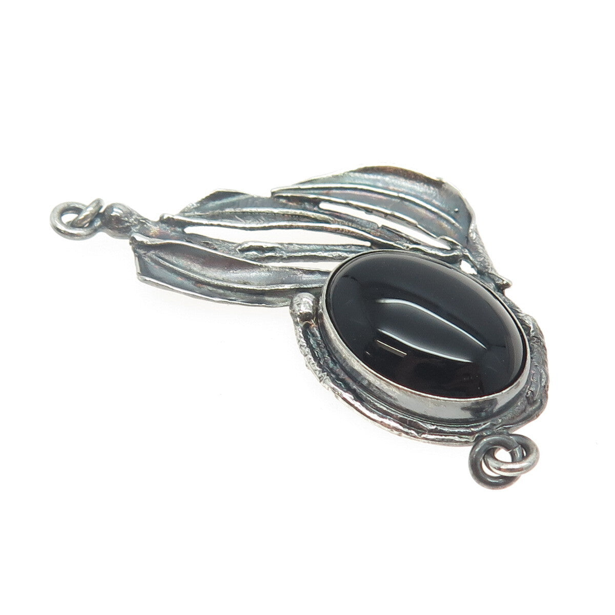 AVI SOFFER Sterling Vintage Israel Onyx Modernist Feather Centerpiece Pendant